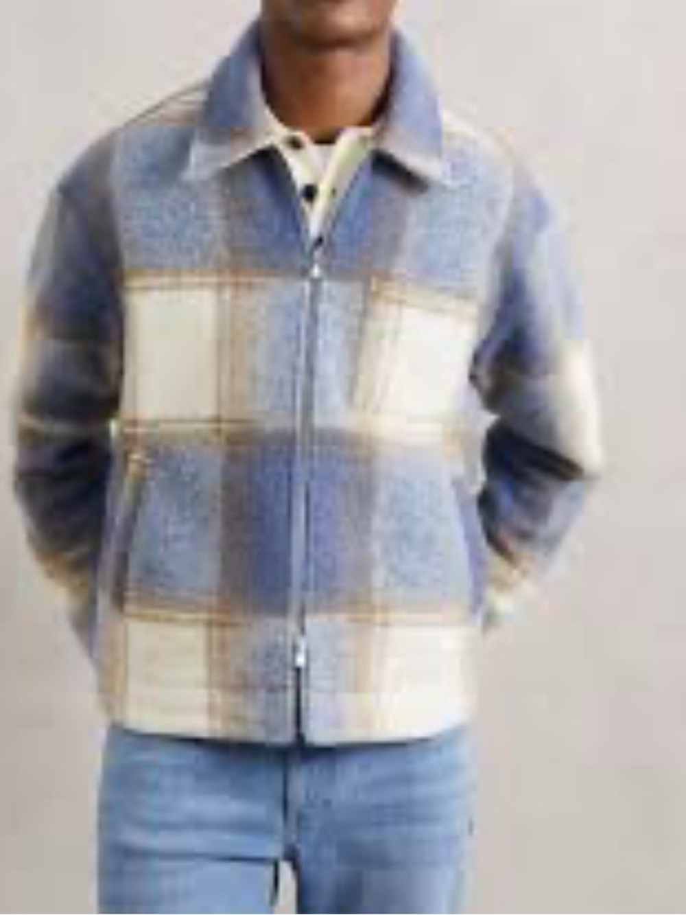 Reiss Blue & Cream Plaid Zip-Front Shacket S